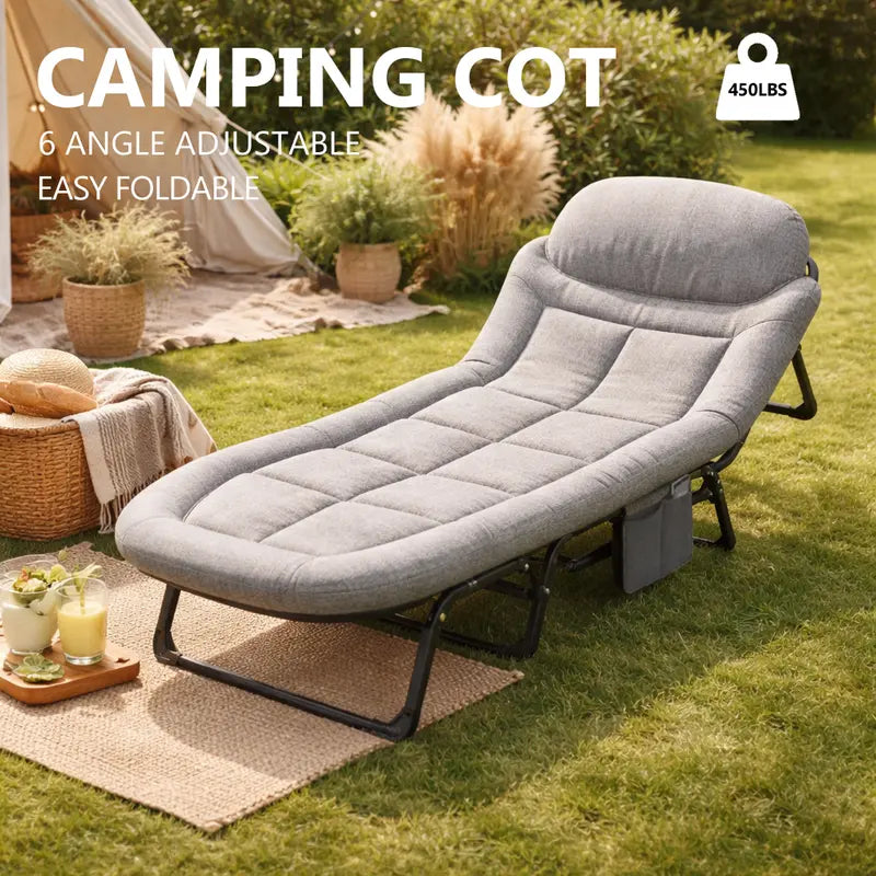 6-Position Adjustable Folding Camping Cot with Mattress – 450lbs