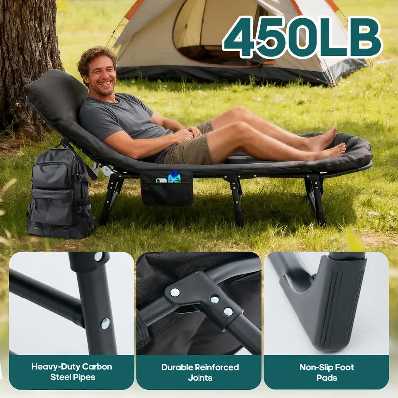 6-Position Adjustable Folding Camping Cot with Mattress – 450lbs