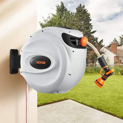 Retractable Garden Hose Reel with 9-Pattern Nozzle & 180° Swivel Bracket