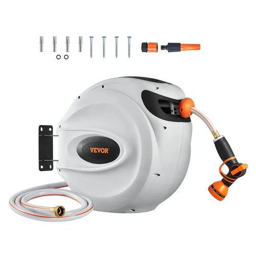 Retractable Garden Hose Reel with 9-Pattern Nozzle & 180° Swivel Bracket